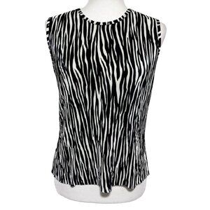 Vintage Stephanie Parks Black & White Zebra Print Sleeveless Scrunchy Top‎ Large